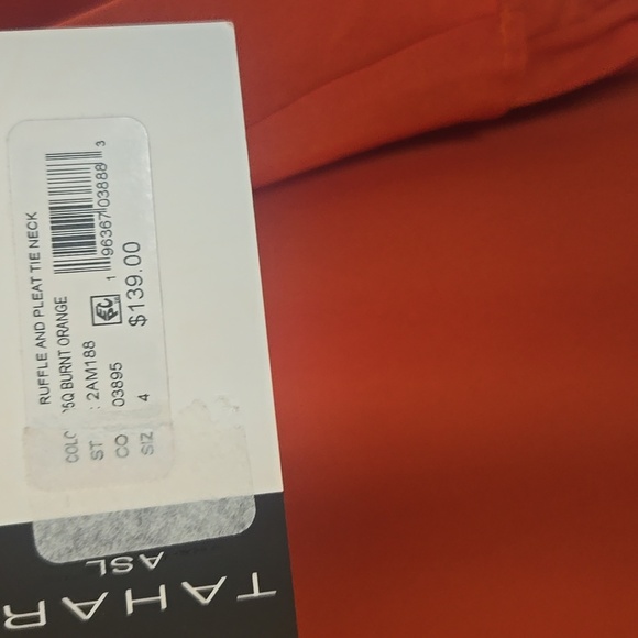 NWT Tahari ASL Burnt Orange Pleated Trim Tie Neck Dress Size 14 - Picture 4 of 15